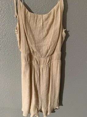 Beige Sleeveless Textured Romper - Elegant Neutral Summer Dress